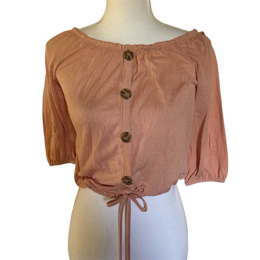 Free Kisses Coral Button-Front Blouse